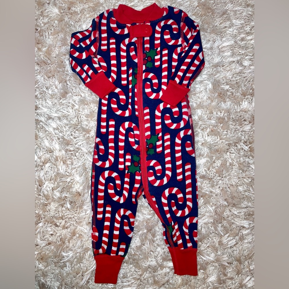 Hanna Andersson Organic Zip Onesie Sleeper Pajamas, Christmas 6-12M